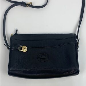 Vintage Dooney & Bourke Classic Black Leather Crossbody Bag Gold Charm Pockets